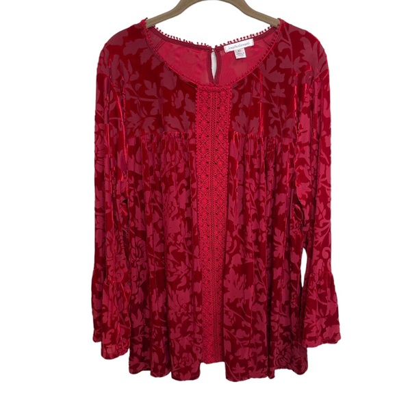 John Paul Richard Textured Peasant Top Sundried Tomato Burnout Size XL NWOT - Picture 5 of 11